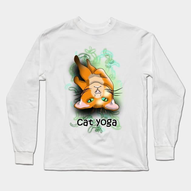 Cat yoga shavasana Long Sleeve T-Shirt by cuisinecat